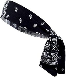 Kenz Laurenz Headbands Tie on Headband for Women Men Running Athletic Hair Head Band Elastic Sports Sweat Basketball Sweatband Stetchy Yoga Workout Sweatbands Adjustable Non-Slip Moisture Wicking, Black Bandana