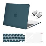 MOSISO Compatible with MacBook Air 13 inch Case 2024 2023 2022 M3 A3113 M2 A2681 Touch ID, Plastic Hard Shell&Keyboard Cover&Screen Film&Type C Adapter for MacBook Air 13.6 inch Case, Teal Green