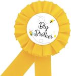 Big Brother Tinplate Badge Pin, Brother To Bee Button Pin for Boy, Yellow Rosette Birthday Boy Award Ribbon Pin, It's My Birthday/Baby Shower Party Decoration