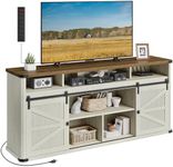 VASAGLE TV Stand for TVs up to 75 Inches, Farmhouse Entertainment Center with Sliding Barn Doors, TV Console Table for Living Room, Rustic White and Honey Brown ULTV323W02