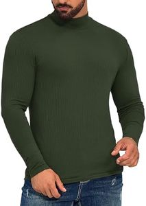 ZAFUL Mens Slim Fit Mock Turtleneck T-Shirts Long Sleeve Lightweight Undershirt Casual Stylish Sweater Shirt for Fall Green S
