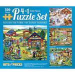 Bits and Pieces - 4-in-1 Multi-Pack - 500 Piece Jigsaw Puzzles for Adults-Each Measures 16" x 20" (46cm x 61cm)-Fun on The Farm by Artist Sandy Rusinko