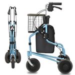 NOVA Traveler 3 Wheel Rollator Walker, All Terrain 8” Wheels, Includes Bag, Basket and Tray, Diamond Sky Blue