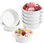 Foraineam 8 Pack 10 Ounce Porcelain Souffle Dishes with Double Handles Round Ramekins Bakeware Set for Pudding, Creme Brulee, Souffle