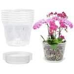 IXYHKB 5 Pack Orchid Pots Clear, 14CM Plastic Plant Pots with Holes and Saucers, Clear Orchid Pots, Orchid Pots Plastic, Nursery Pots for Plant and Repotting, Home, Office