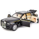 TGRCM-CZ 1:24 Rolls-Royce Phantom Model Car, Zinc Alloy Pull Back Toy Diecast Toy Cars with Sound and Light for Kids Boy Girl Gift(Black)