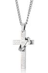 sailimue Stainless Steel Cross Necklace for Men Women Chain Necklace Lords Prayer Pendant,24 inches,Silver-Tone