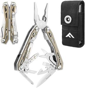 FLISSA Multi Tool Pliers, Desert Tan 16 in 1 Stainless Steel Multipurpose tool with Tactical Multitool Knife, Screwdrivers, Saw, Bottle Opener and Durable Sheath, Essential Gear for Outdoor Adventures