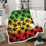 Loussiesd Marijuana Weed Leaf Plush Blanket Cannabis Sherpa Blanket Cannabis Leaves Printed Fleece Throw Blanket Soft Black Yellow Green Fuzzy Blanket Bedroom Decor King 87"*94"