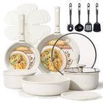 CAROTE 11pcs Pots and Pans Set Non Stick, Cookware Sets Detachable Handle, RV Kitchen Set Removable Handle, Oven Safe, Induction Ready, Stackable Non-Stick Set, Cream White