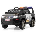 COSTWAY Kids Electric Ride on Police Car, 12V Battery Powered Cop Car with Remote Control, Wireless Connection, Music, Horn, Siren Flashing Lights, for 3-8 Years Old Boys Girls (Black)