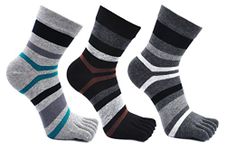 Teenloveme Mens Five Finger Toe Socks Cotton Running Mini Crew Socks , UK Men's shoes 6-10, Multicoloured -3 Pairs