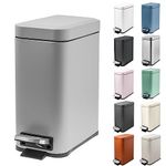 5 Liter/1.3 Gallon Slim Small Trash Can with Lid Soft Close, Stainless Steel Garbage Can for Bathroom Bedroom Office, Rectangular Step Trash Bin with Removable Inner Waste Basket (Grey)