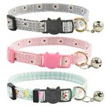 Breakaway Cat Collars with Bell, Set of 3, Durable & Safe Cute Kitten Collars Safety Adjustable Kitty Collar for Cat Puppy 7.5-11in (Gray,Pink,Blue)