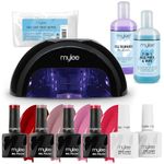 Mylee Complete Professional Gel Nail Polish Starter LED Lamp Kit, 4x Colours, Top & Base Coat, PRO LED Convex Curing® Grande Lamp, Prep & Wipe, Gel Remover, Lint Free Wipes (Colour Set 2)