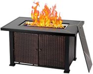 44" Gas Fire Pit Table 50,000 BTU Propane Firepit Rectangular Fire Table with Slate Table Top & Hidden Tank Holder, Fire Pit Table with Double Lid & Glass Fire Stones for Patio Backyard