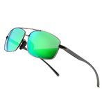 SUNGAIT Polarized Sunglasses Man Ultra Lightweight Rectangular UV400 Protection (Gunmetal Frame Green Mirror Lens) 2458 QKLV UK