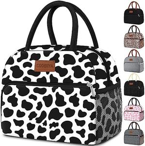 Coobiiya Lunch Bag Women, Lunch Box Lunch Bag for Women Adult Men, Small Leakproof Cute Lunch Tote Large Capacity Reusable Insulated Cooler Lunch Container for Work/Office/Picnic/Travel-Cow