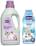 Chicco Baby Liquid Laundry Detergent, 5X Stain & Germ Fighter, Delicate FLowers (1 L) & Baby Fabric Softener, Keeps Clothes Gentle, Fresh & Fragnant, Dermatologically Tested(750ML)