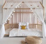 Baby Fancyroom House Bed Canopy Bed Canopy White/Ecru for Cot Children's Room Canopy Bed Curtain Bed Canopy for Girls Princess Room (with 5 Golden Butterflies, 340 cm)