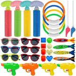 32pcs Pool Dive Toys for Kids-Pool Diving Toys with Water Guns, Sunglasses, Whistle, Pool Dive Sticks Treasure Toys Underwater Games Pool Party Favors Swimming Pool Toys for Kids