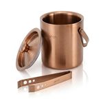 O' Holic by Perch Stainless Steel Double Wall Ice Bucket & Tong - 1500ml | Insulated with Lid & Handle|Bartender Kit |Premium Barware Accessories for Home Bar, Parties, Cocktails & Gifting |Rose Gold