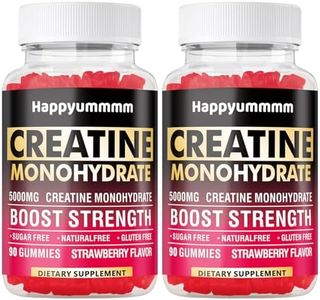 Happyummmm Creatine Monohydrate Gummies for Men & Women-5g of Creatine Monohydrate per Serving - Sugar Free,Vegan, Strawberry Flavor, 180 Count-2pack.