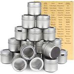 20-Pack Magnetic Spice Jars for Refrigerator, Spice Tins for Kitchen Spice Storage and Organization, Metal Storage Jars with 94 Labelling Stickers for Refrigerator and Grill (3.4 oz)