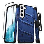 ZIZO Bolt Bundle for Galaxy S22 Case with Screen Protector Kickstand Holster Lanyard - Blue