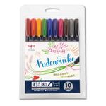 Tombow Fudenosuke Brush Pen - Hard - 10 Colors Set (WS-BH10C)