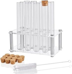 Ackers BORO3.3 Science 12Pcs 25x200mm(80ml) Glass Test Tubes with Cork Stoppers|1 Rack of Acrylic Material