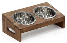 MAGIC PET STORE Acacia Wooden Pet Diner with Stainless Steel Pet Bowl | Double Feeding Bowl Diner with Elevated Stand for Providing Food and Water to Beloved Dog, Puppies & Cats (11004-Small)