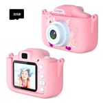 Cocopa Kids Camera Digital Camera for 3-12 Years Old Girls,1080P HD Video Camera for Kids with 32GB SD Card/2 Inch IPS Screen, Birthday Christmas Toy Gifts for 3 4 5 6 7 8 Year Old Girls (Light Pink)