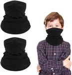 2 Pack Kids Neck Warmer Winter Fleece Neck Gaiter Cold Weather Face Ski Mask Scarfs for Boys Girls(Black+Black)