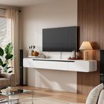 FloatiCasa Fully-Assembled Floating TV Stand with Drawers, 55IN High Gloss Wall Mounted Entertainment Center, Modern Media Console with Storage, Under TV Shelf for Bedroom Living Room White