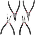 Deli DL104407 7x4" Circlip Pliers Sets with 40Cr-V Steel Heavy Duty Combination Retaining Hand Tool with Bent Nose Tip & Anti Slip Grip Snap Ring Plier Kit for Shafts Circlip-Fitting (4Pc, Black)