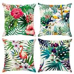 Cushion Covers 45 x 45 cm，Set of 4 pillow cover Cotton and Linen Pillow case Cushion Covers for Sofa garden bed couch cushions(Flower-7)