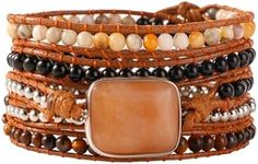 Bead Bracelets Natural Stone Bracelets for Women - Boho Leather Wrap Handmade Bracelet Agate Healing Crystal Bead Stack Multilayer Jewelry Gifts for Women