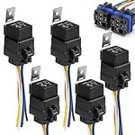 ELEFOCUS 12V Waterproof Automotive Relay Harness Set -5 Pin SPDT with Interlocking Relay Socket and Color-Labeled Wires (5 Pack)