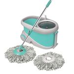 Spotzero by Milton Wave Spin Mop Bucket on Wheels, Extendable Handle | Liquid Dispenser| Wringer Set | 360 Spinning Mop Bucket Floor Cleaning & Mopping System with 2 Microfiber Refills, Aqua Green