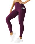 QUEENIEKE Gym Leggings for Women with Pockets High-Rise Tummy Control Workout Yoga Pants (Red Merlot, M)