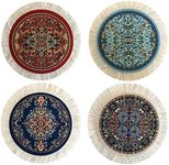 Carpet Coasters, Set of 4 Turkish Rug Style Table Drink mats, Absorbent Kitchen and Dining Accessories, Spill & drip Protection, Round