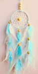 brand Metal Yuvicreations, Dream Catcher For Car Interior Mirror, 3 In Ring, Wooden Beads. Fine Quality Feathers-Skyblue