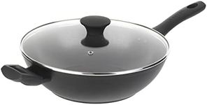 Salter BW08780 Geo Hex Non-Stick Wok With Lid - 28cm Wok, Lightweight, Side Handles, 5 X Tougher* Diamond-Effect, Suitable For All Cooking Hobs, Dishwasher Safe, Hi-Low Technology Reduces Burning