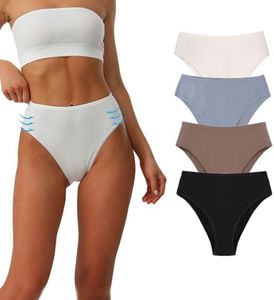 Ziboola Women's Cotton Underwear High Waisted, High Cut Cheeky Panties, Breathable 4 Pack, Sexy Tummy Control Underwear for Women