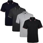 True Face Mens Tshirts Polos Pique Tipping Pocket Collar Buttoned Regular Fit Top Tip Set 1-4 Pack XL