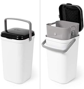 PetFusion Portable Cat Litter Disposal, Innovative Dog Poop Trash Can with Locking Handle, with Deodorizer, Built-in Poop Bag Holder, with 10 Waste Bags, White and Black