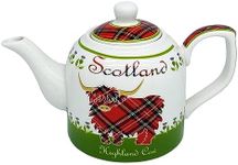 Royal Tara Highland Cow Bone China Teapot White and Green Tone Ceramic Infuser Scottish Kitchenware Teatime Capacity 22 Oz