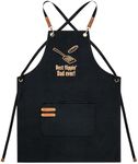 Panjella 100% Black Cotton Funny Mens Grill Apron with Pockets for BBQ Chef - Fun & Cool Grilling/Barbecue Fathers Day Gift Aprons for Men/Dads/Father