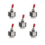 Electronic Spices 6 Pin 2 Way Toggle Switch 3A/5A AC 250V/125V DPDT On Off, 250v for Guitar Car Electrical DIY Pack of 5